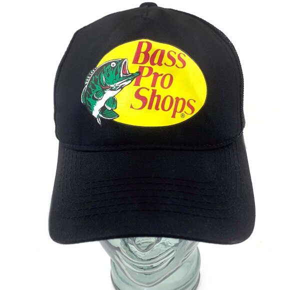 BASS PRO Shops Trucker Hat Mesh Cap Adjustable Snapback Closure in Black - Picture 1 of 10